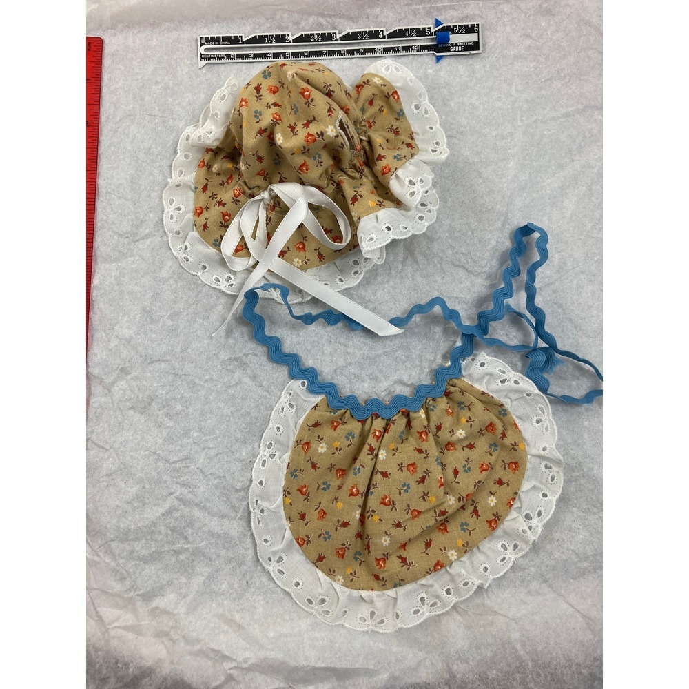 Vintage Handmade Country Doll Bonnet and Apron (193)